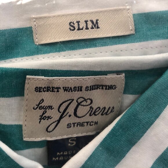 J.Crew Stripe Shirt Turquoise White, Secret Wash Slim Fit, Small, NWT - Picture 4 of 8